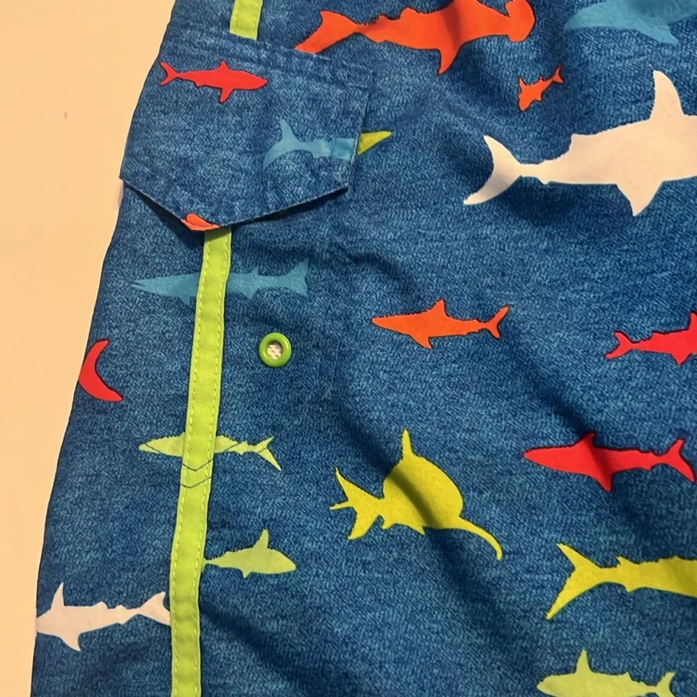 Boys swim shorts sharks functioning pocket like new OT revolution size M 8/10